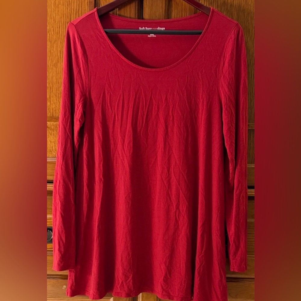 Soft Surroundings Scarlet Red Swing Tunic Scoop Neck Pullover A-Line Lagenlook